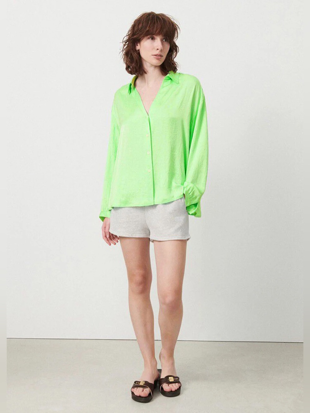 American Vintage Widland Satin Blouse M/L Amanderaie Green Oversized Shirt